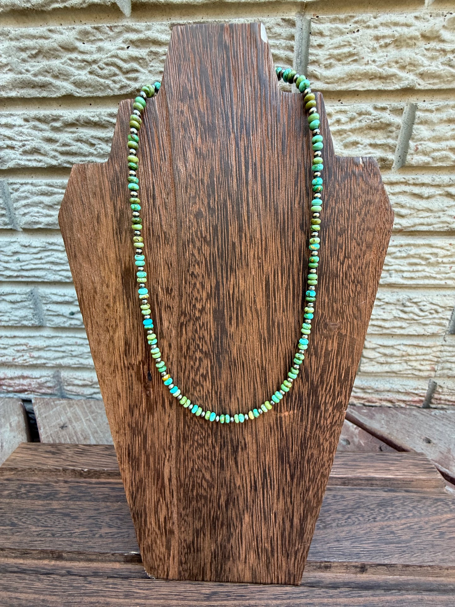 Sonoran Gold Turquoise Mini Rondel Sterling Silver Pearl Necklace