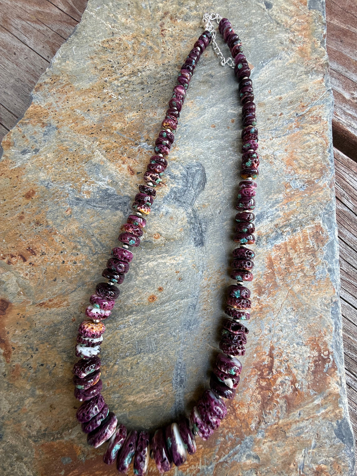 Purple Spiny Oyster Turquoise Sterling Silver Pearls Necklace