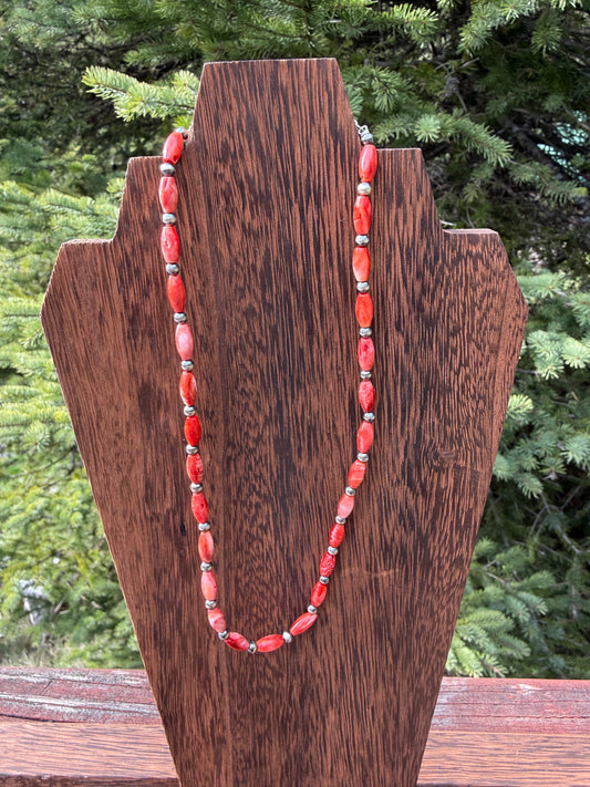 Red Spiny Oyster Rice Bead Pearls Necklace