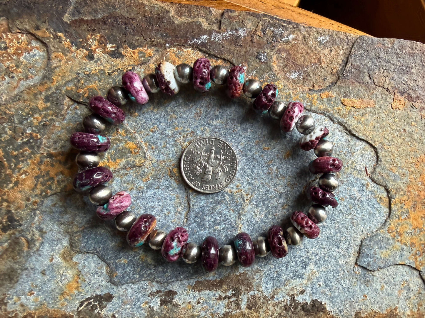 Purple Spiny Oyster Turquoise Pearl Bracelet