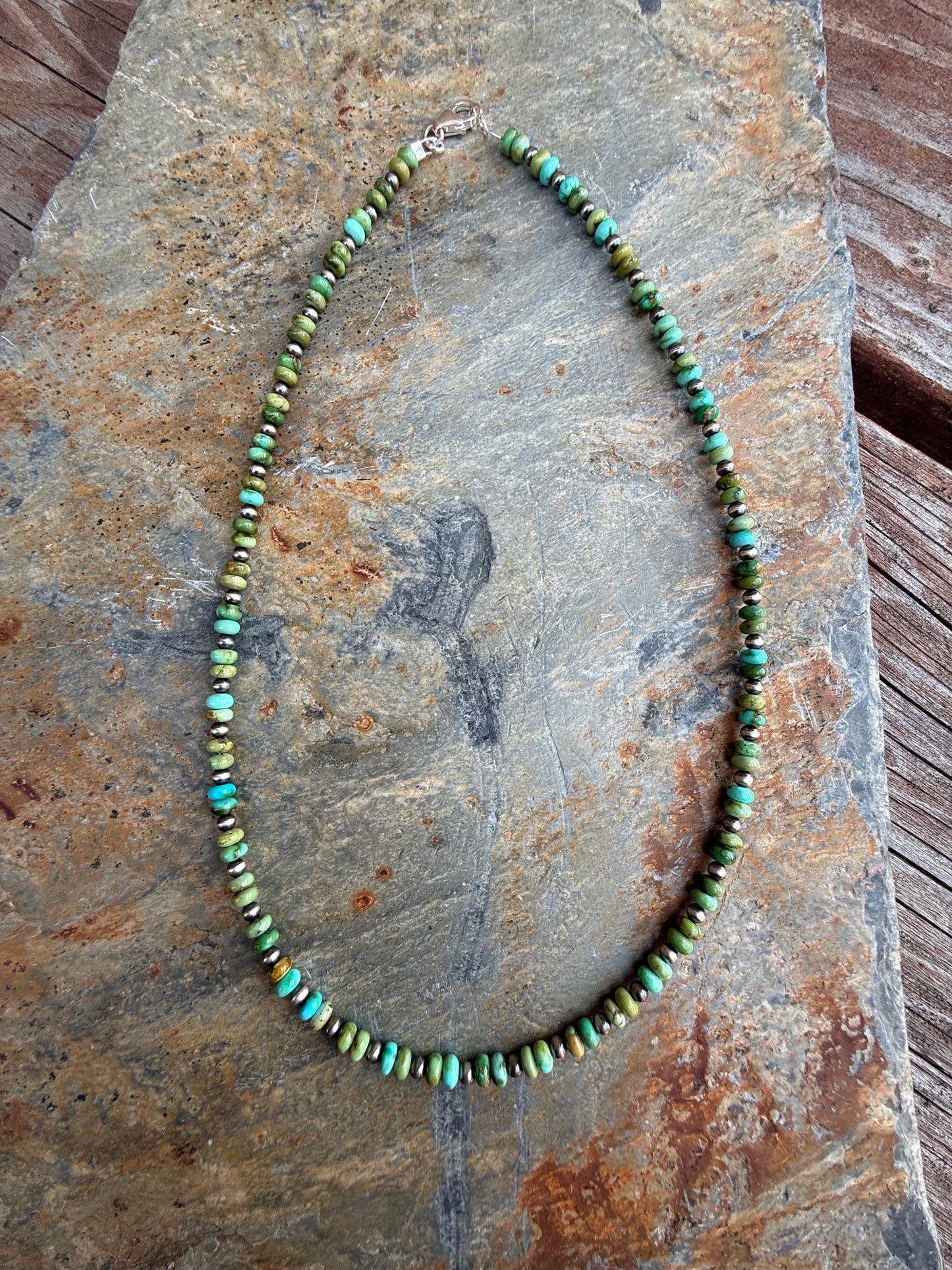 Sonoran Gold Turquoise Mini Rondel Sterling Silver Pearl Necklace