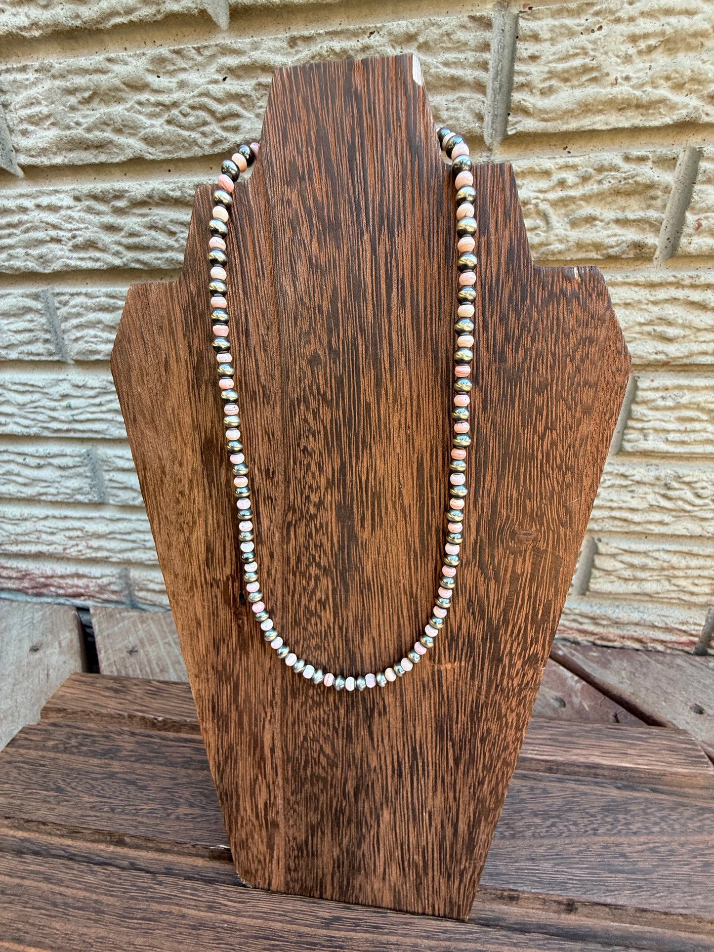 Sterling Silver Pearls and Pink Conch Shell Bead Necklace