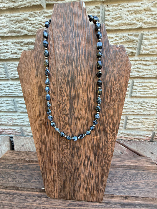 Pietersite Nugget Bead & Sterling Silver Pearl Necklace 16 inch
