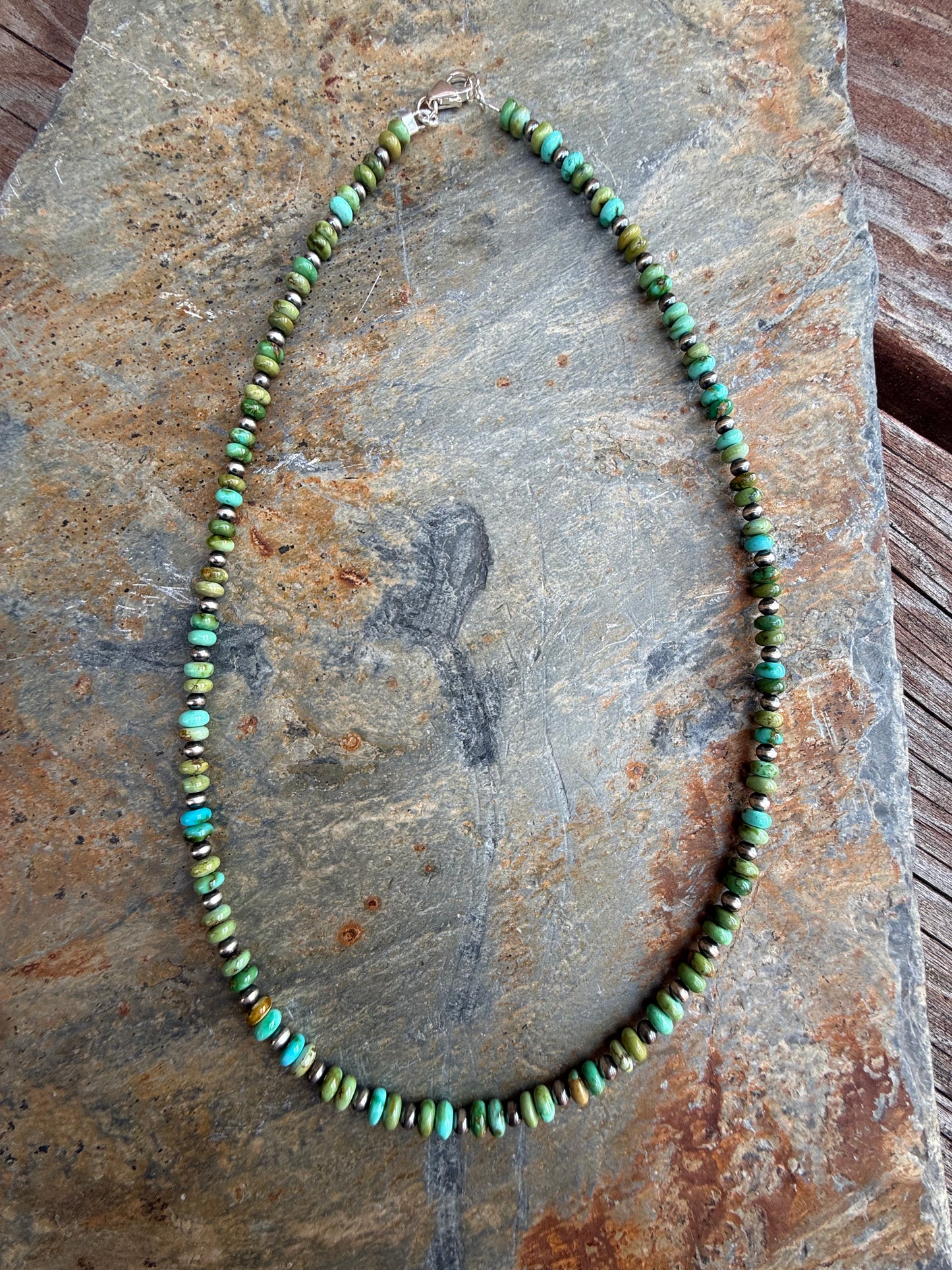 Sonoran Gold Turquoise Mini Rondel Sterling Silver Pearl Necklace