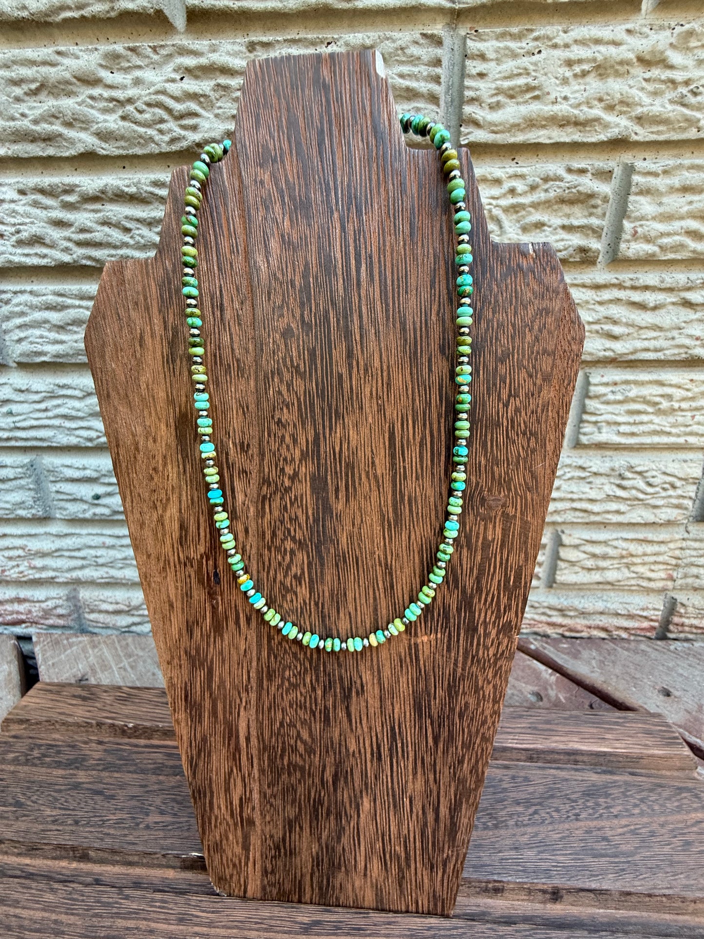 Sonoran Gold Turquoise Mini Rondel Sterling Silver Pearl Necklace