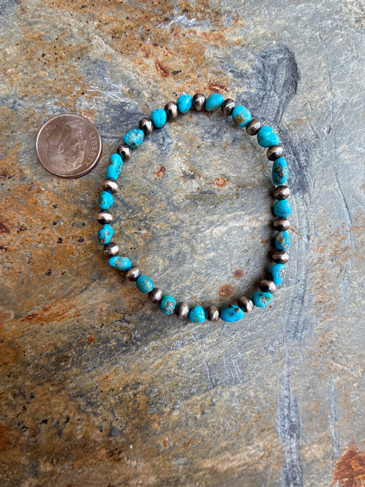 Blue Bird Turquoise Sterling Silver Pearl Bracelet