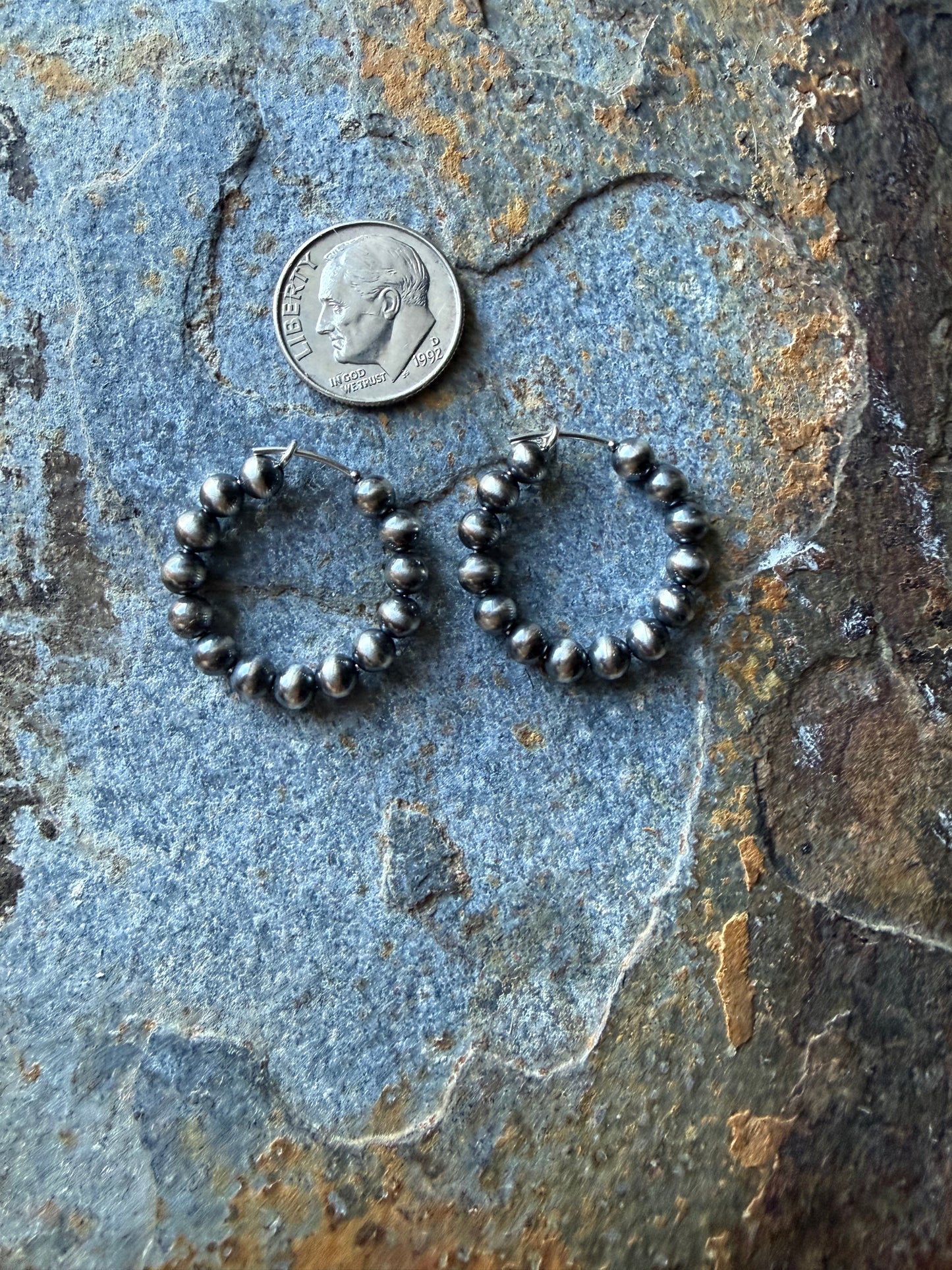 Sterling Silver Pearl Beaded Hoop Earrings Small