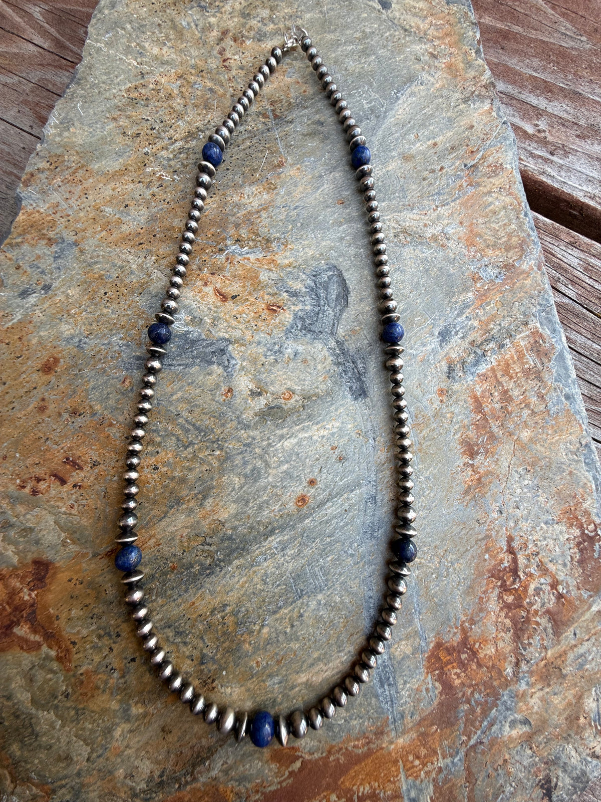 Lapis Lazuli Sterling Silver Pearls Western Necklace 18 inch