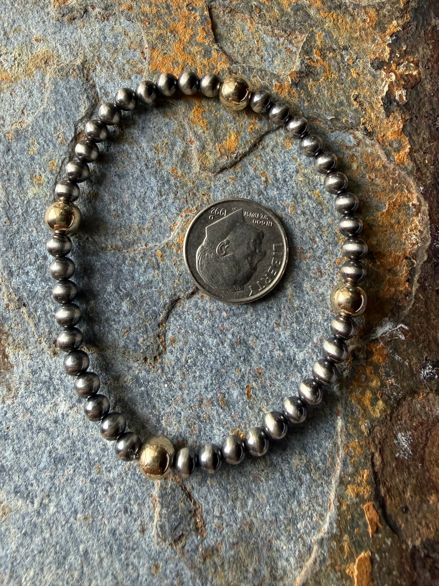 Sterling Silver Pearl & 14K Gold 6mm Bead Bracelet