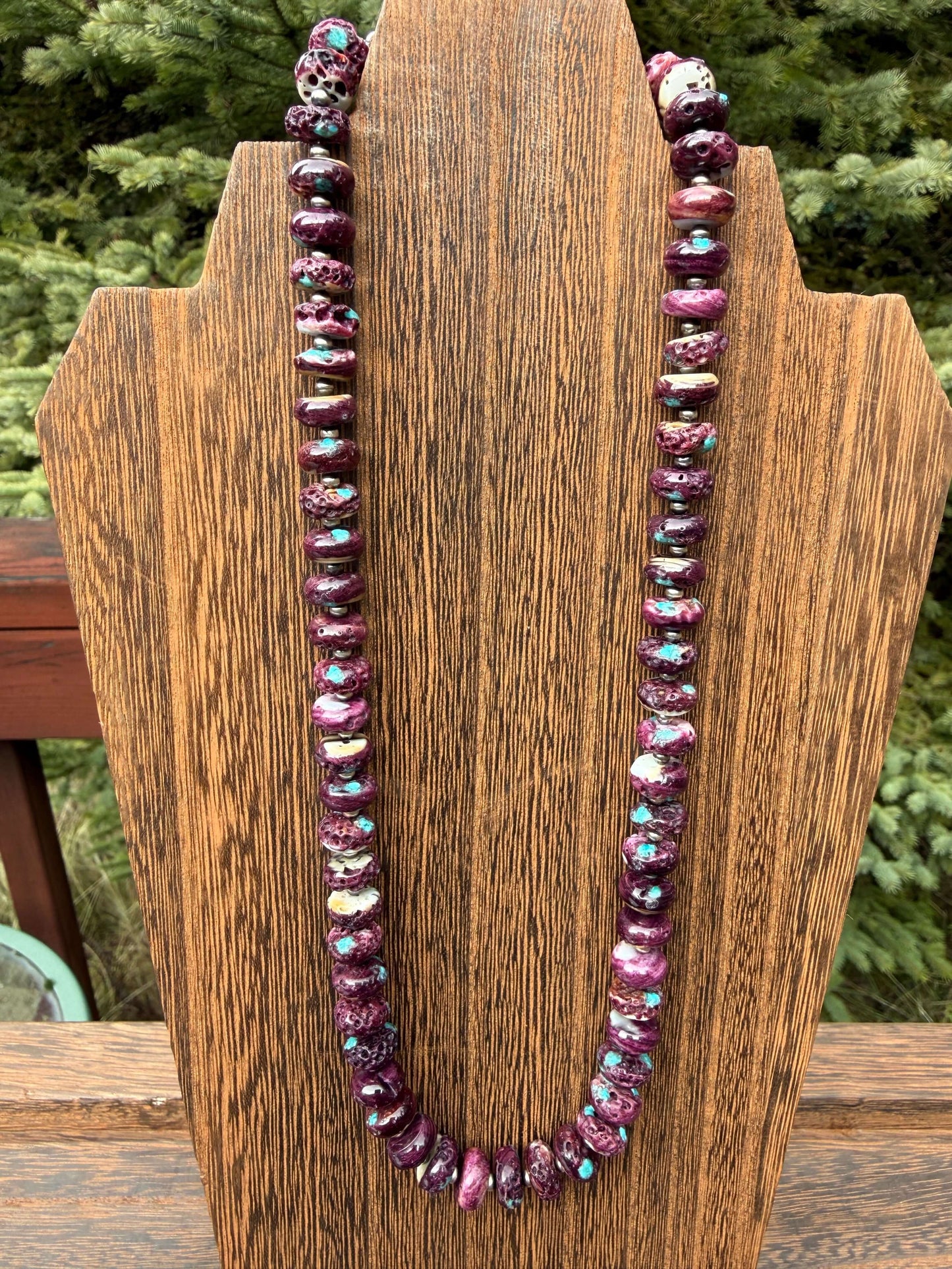 Purple Spiny Oyster Turquoise Pearls Necklace
