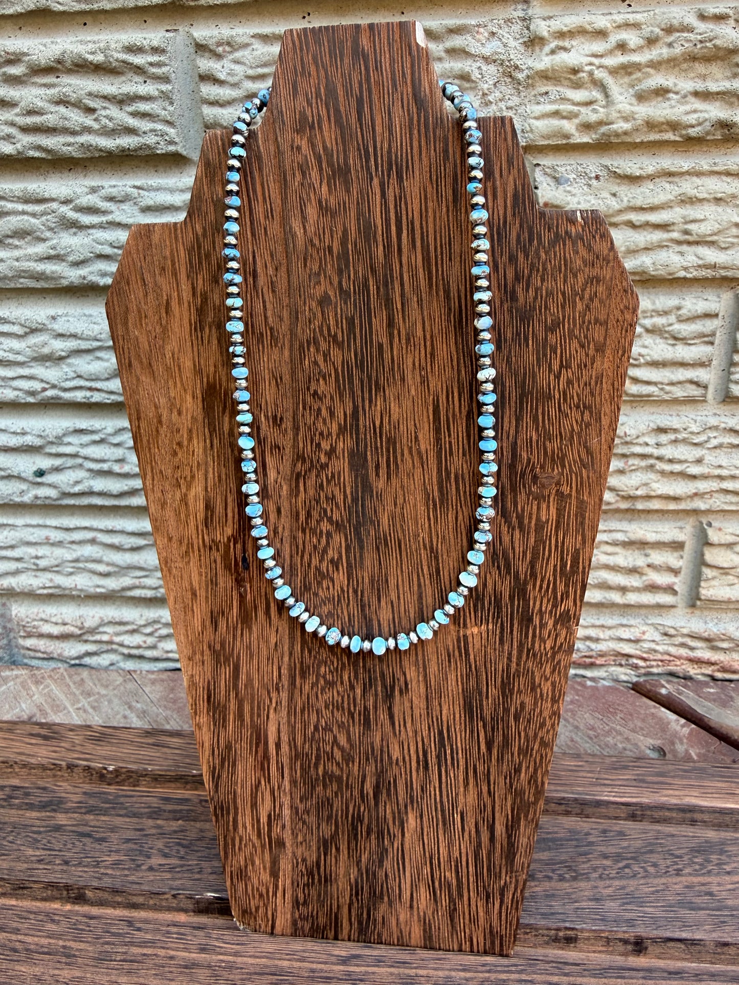 Golden Hills Turquoise Rondel Bead Sterling Pearl Necklace