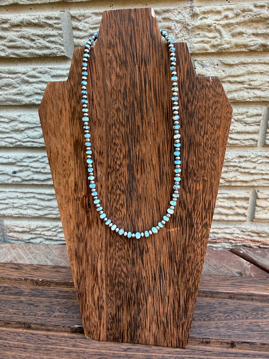 Golden Hills Turquoise Rondel Bead Sterling Pearl Necklace