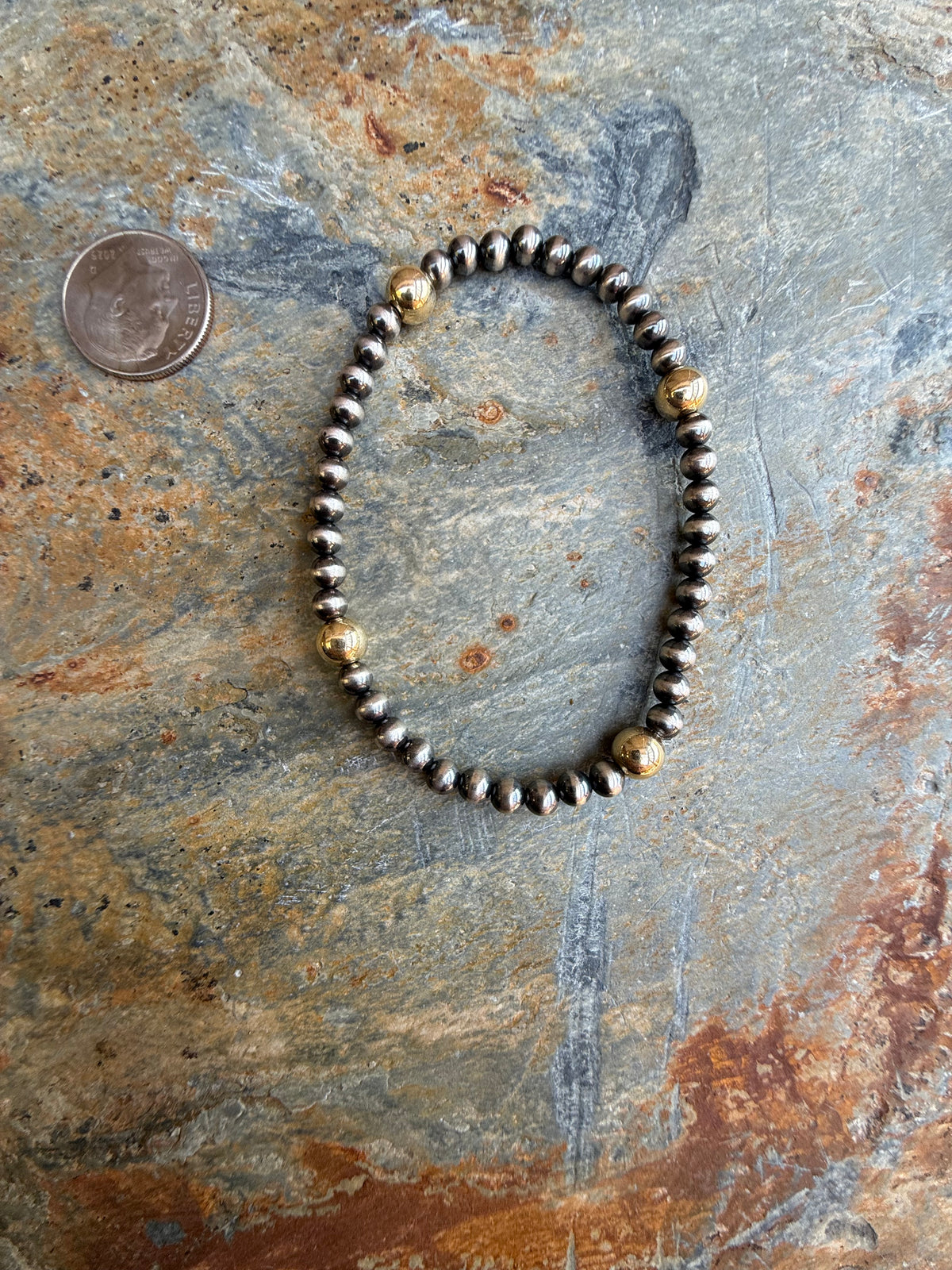 Sterling Silver Pearl & 14K Gold 6mm Bead Bracelet