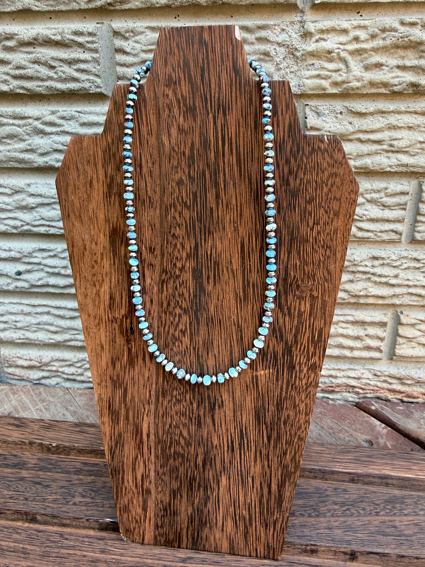 Golden Hills Turquoise Rondel Bead Sterling Pearl Necklace