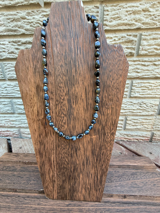 Pietersite Nugget Bead & Sterling Silver Pearl Necklace 16 inch