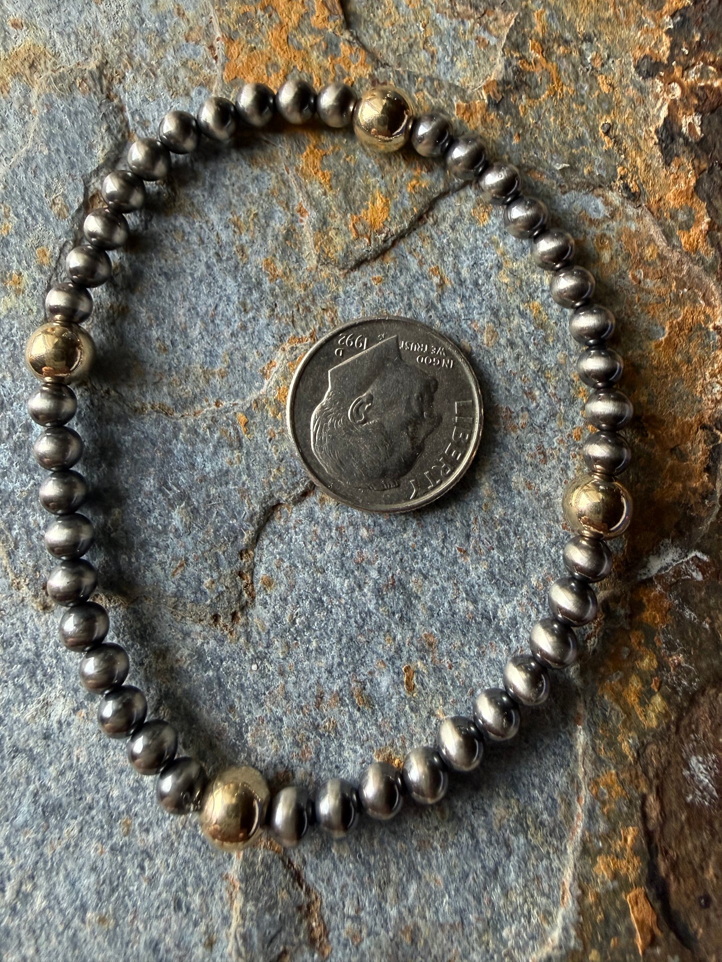 Sterling Silver Pearl & 14K Gold 6mm Bead Bracelet