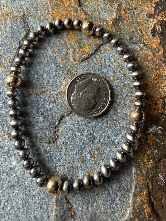 Sterling Silver Pearl & 14K Gold 6mm Bead Bracelet