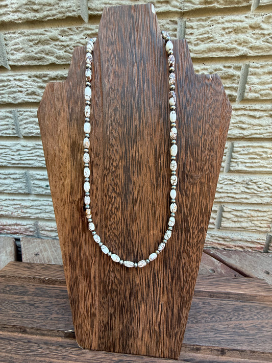 Wild Horse Rice Bead Sterling Silver Pearls Necklace