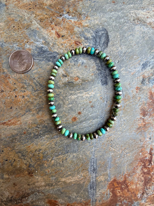 Sonoran Gold Turquoise Mini Rondel Bead Sterling Silver Pearl Bracelet
