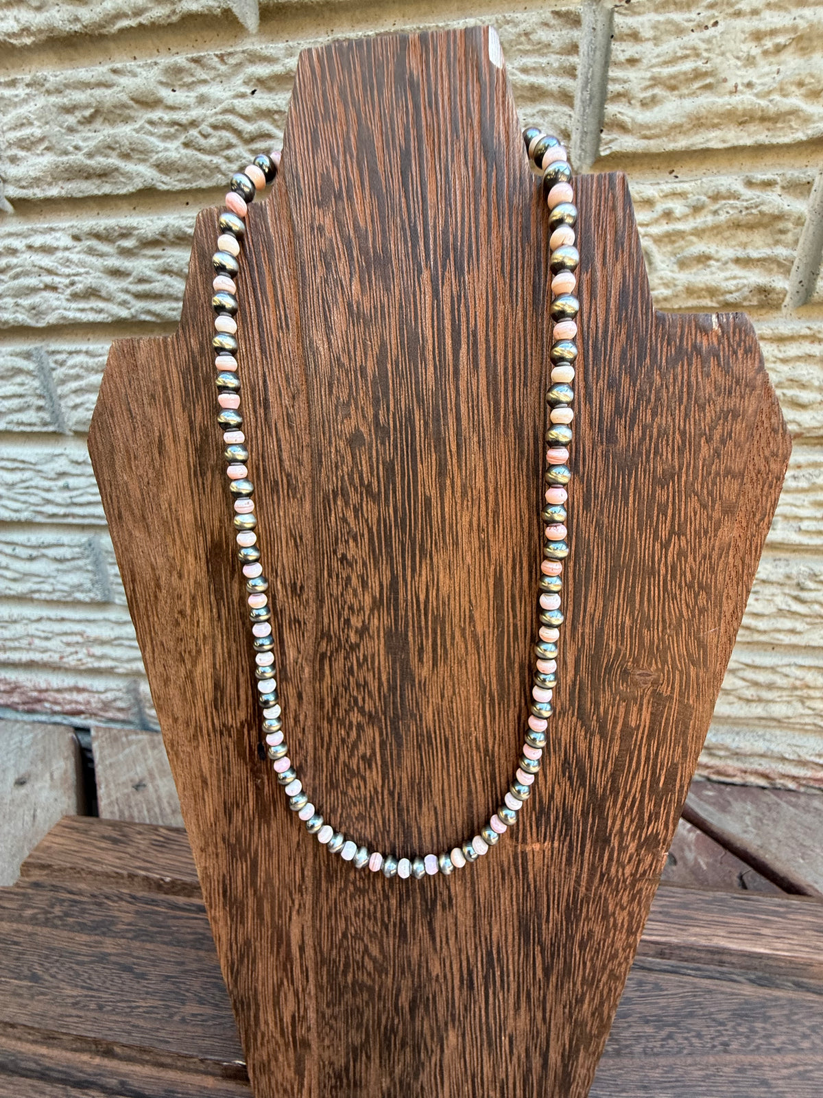 Sterling Silver Pearls and Pink Conch Shell Bead Necklace