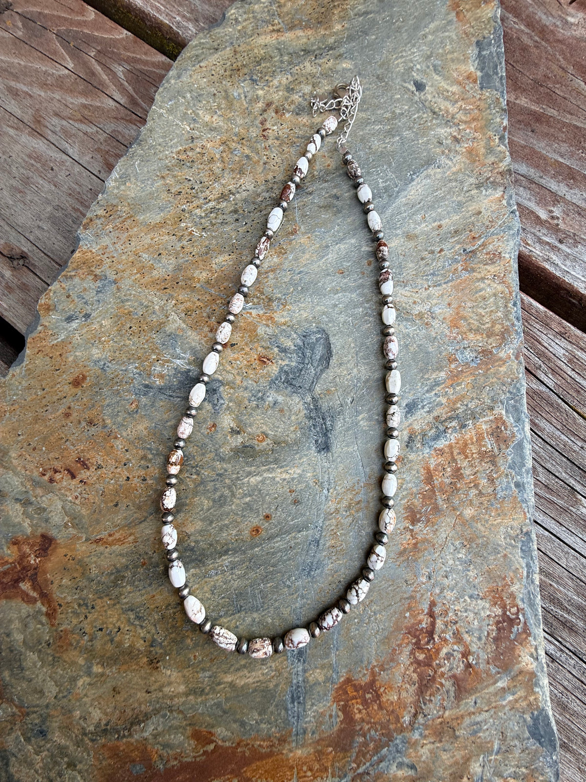 Wild Horse Rice Bead Sterling Silver Pearls Necklace