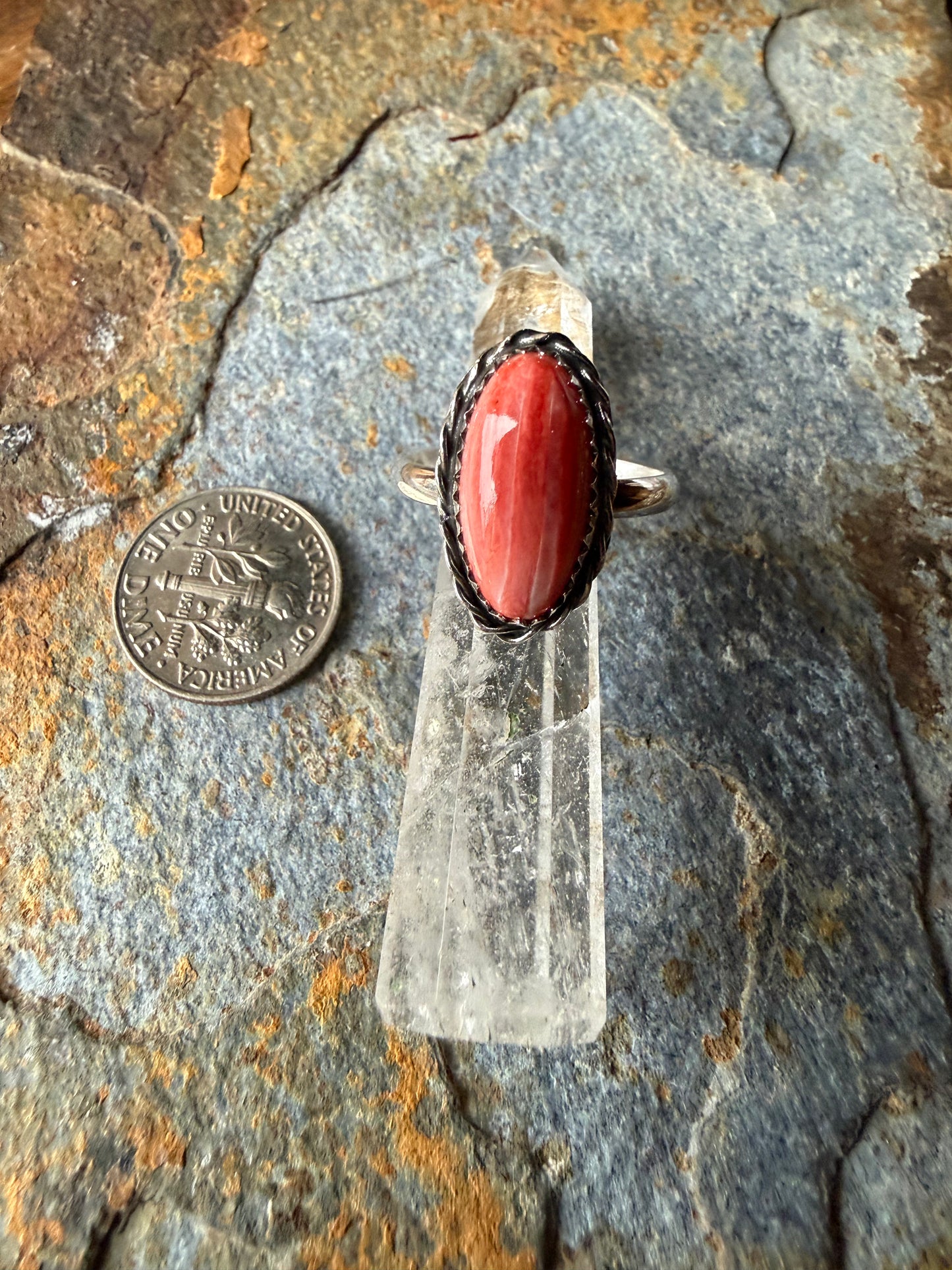 Red Spiny Oyster Sterling Silver Ring