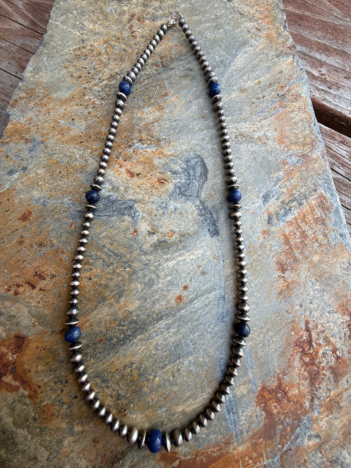 Lapis Lazuli Sterling Silver Pearls Western Necklace 18 inch