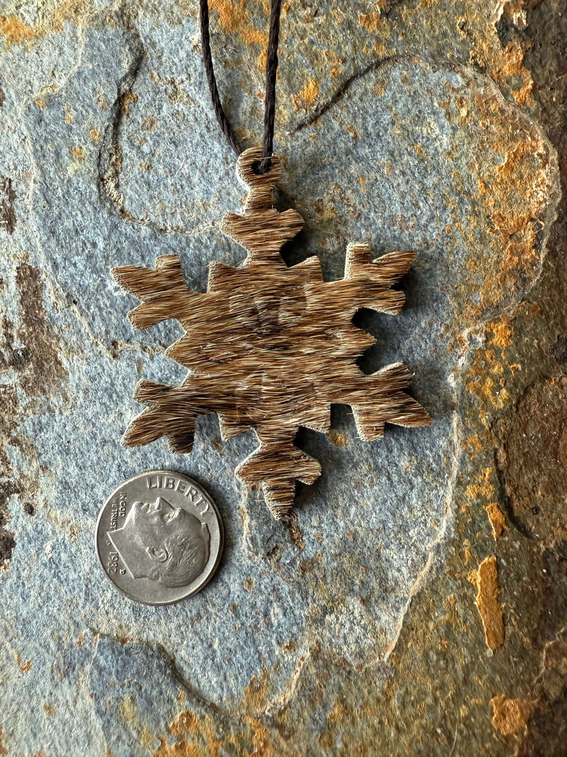 Hair on cowhide mini snowflake ornamentsRustic Mini Leather Snowflake