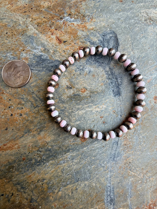 Pink Conch Shell Sterling Silver Pearl Bracelet