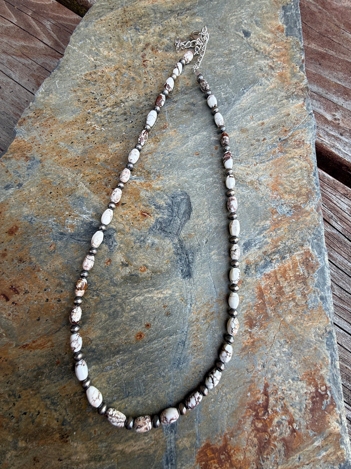 Wild Horse Rice Bead Sterling Silver Pearls Necklace