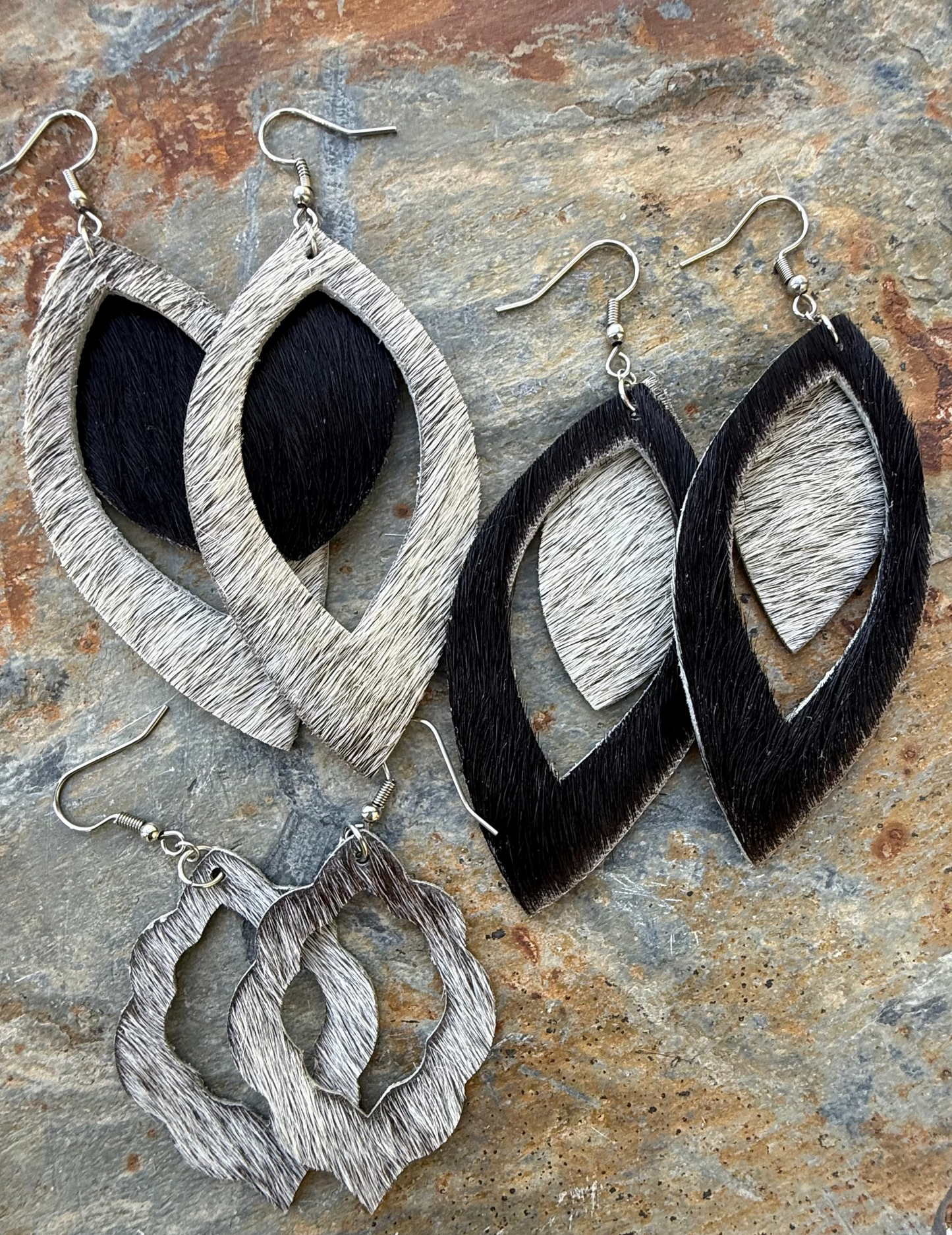 Cowhide Large Open Pointed Teardrop Earrings