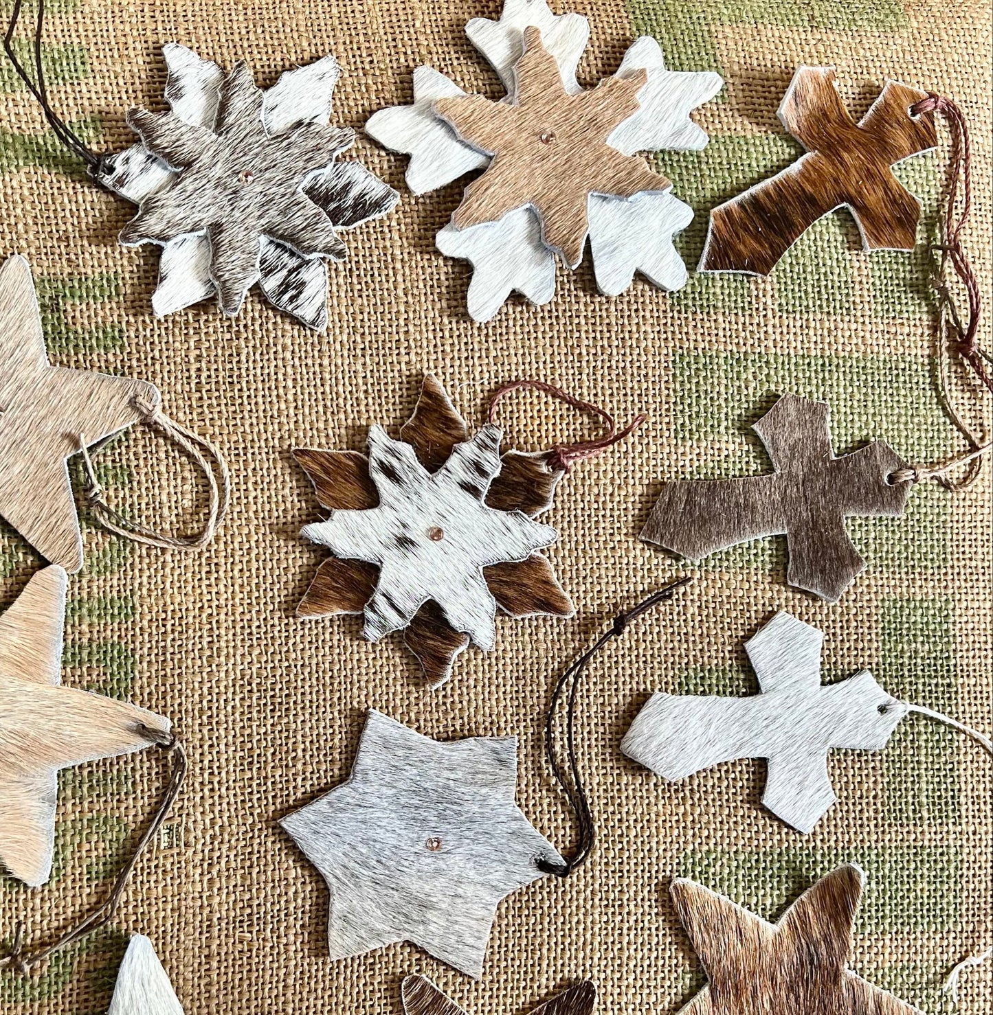 Hair-On Cowhide Two-Layer Snowflake Ornament