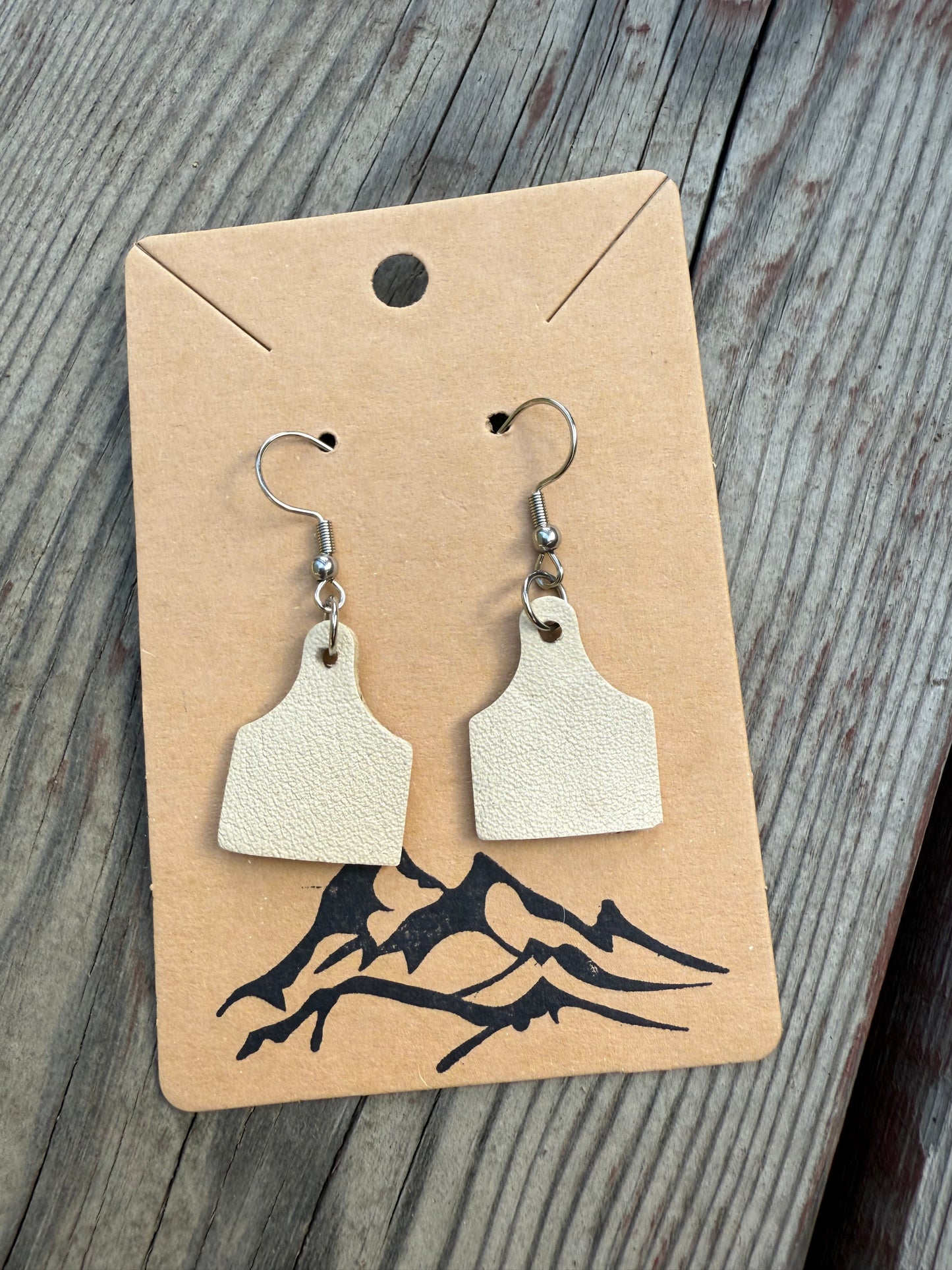 Mini Cow Tag Leather Earrings