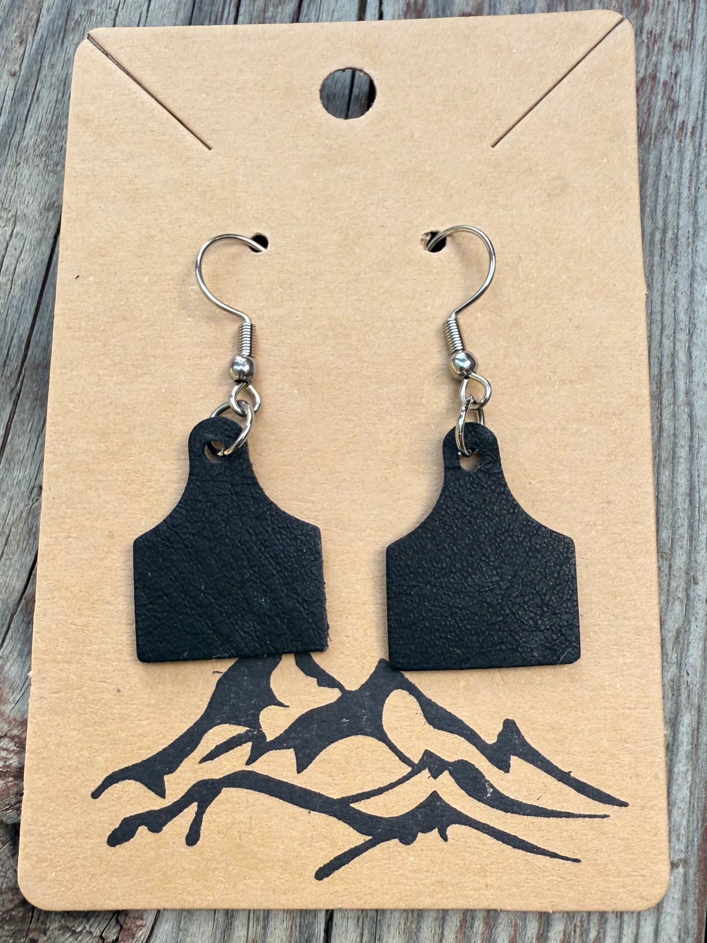 Mini Cow Tag Leather Earrings