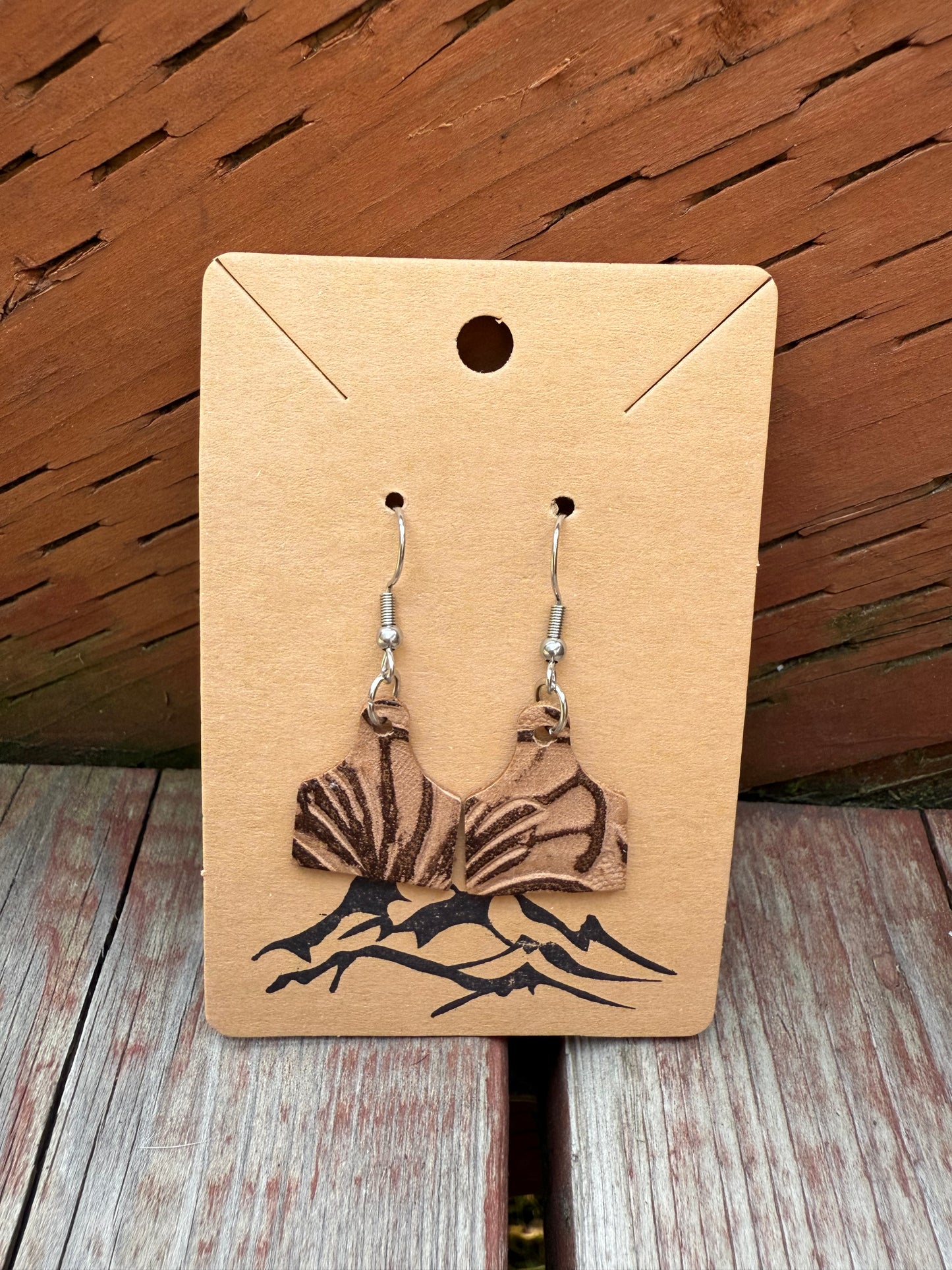 Embossed Leather Mini Cow Tag Earrings