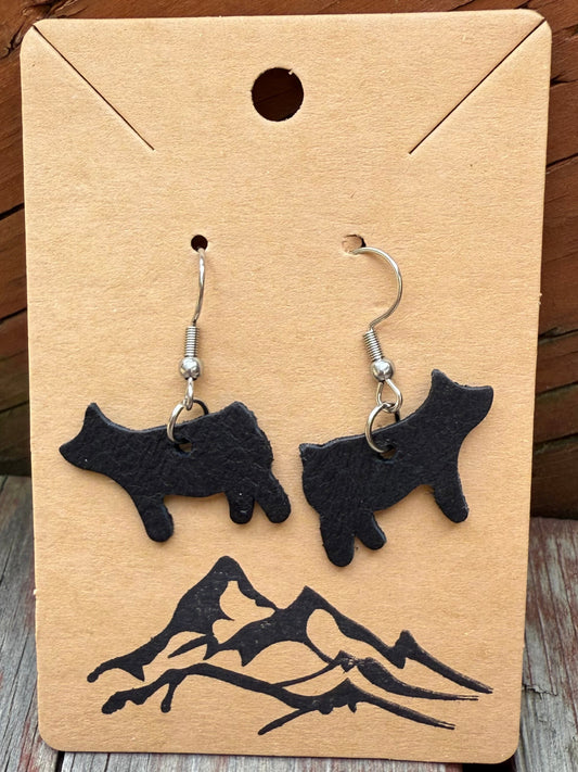 Pig Shaped Leather Earrings