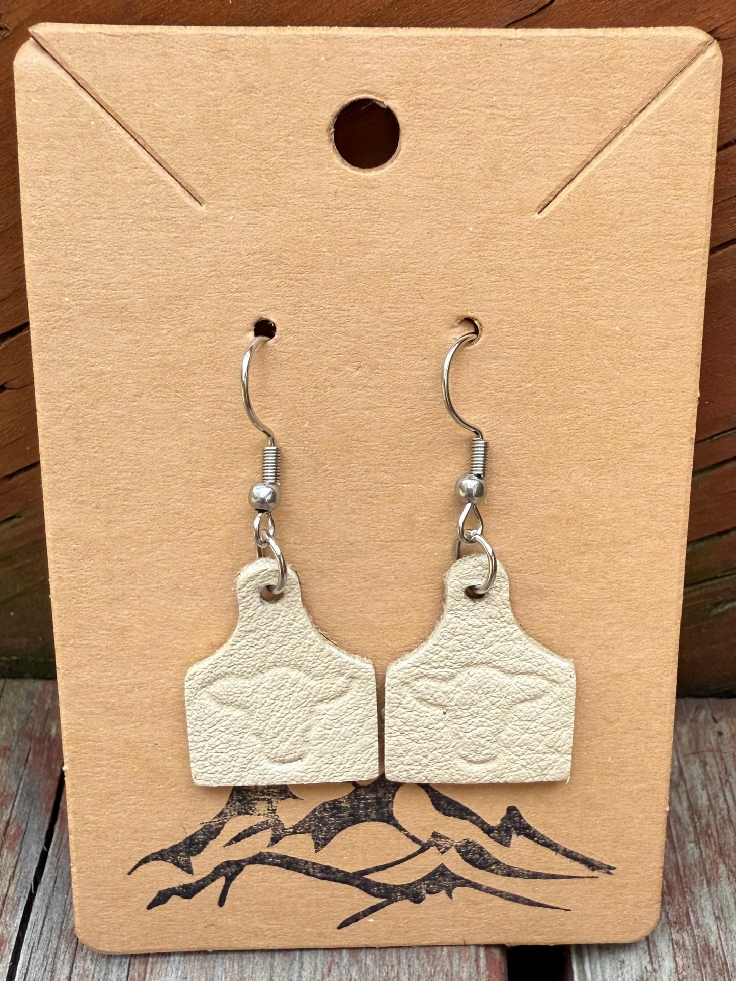 Cow Head Embossed Mini Cow Tag Leather Earrings