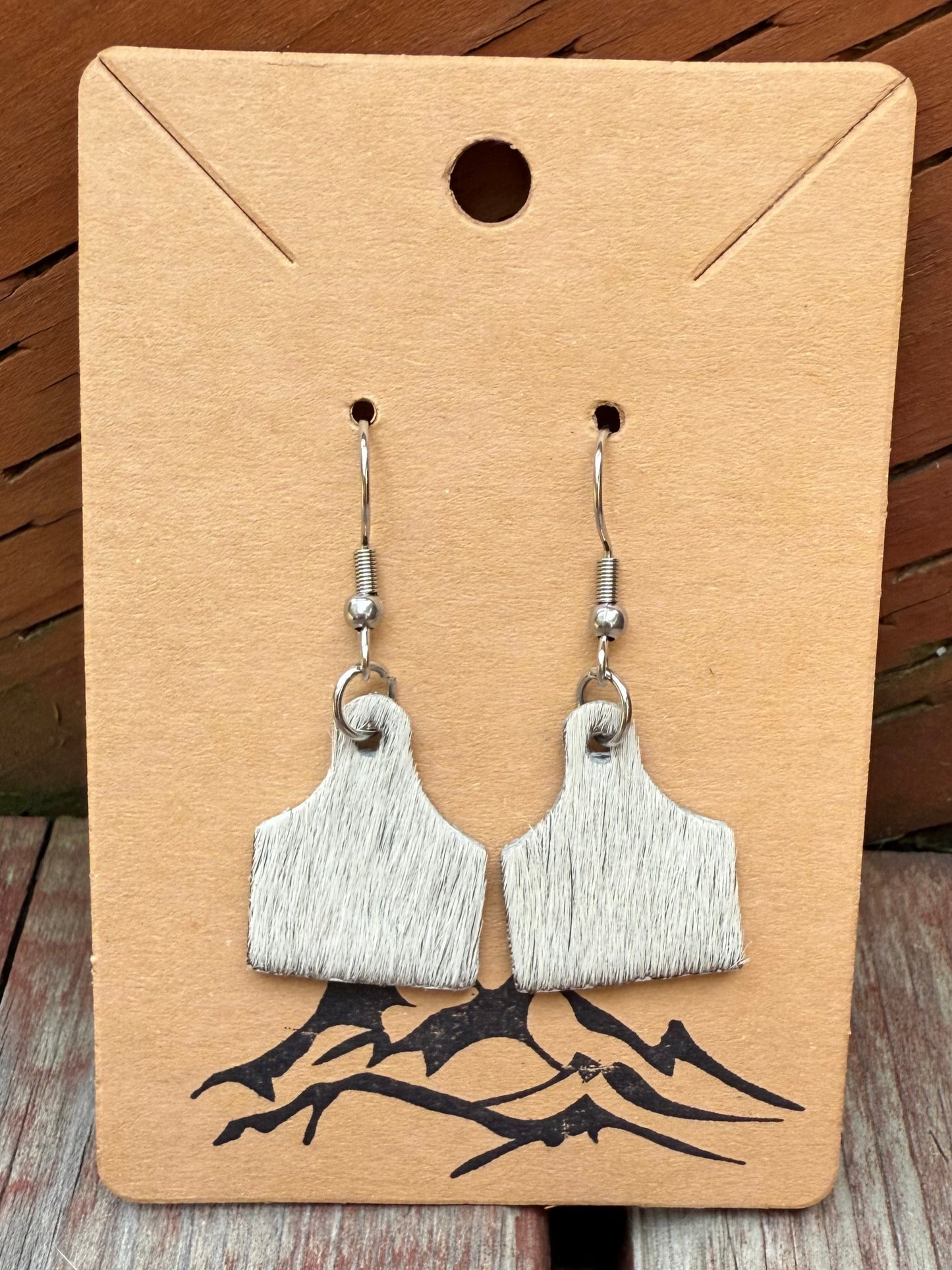 Hair-On Cowhide Mini Cow Tag Shaped Leather Earrings