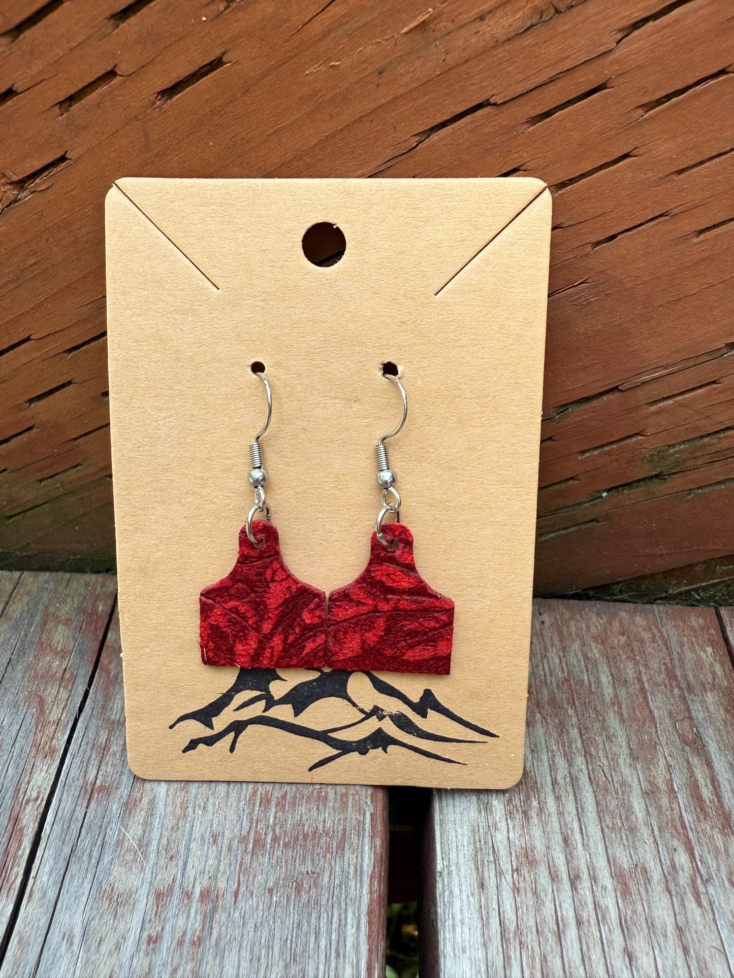 Embossed Leather Mini Cow Tag Earrings