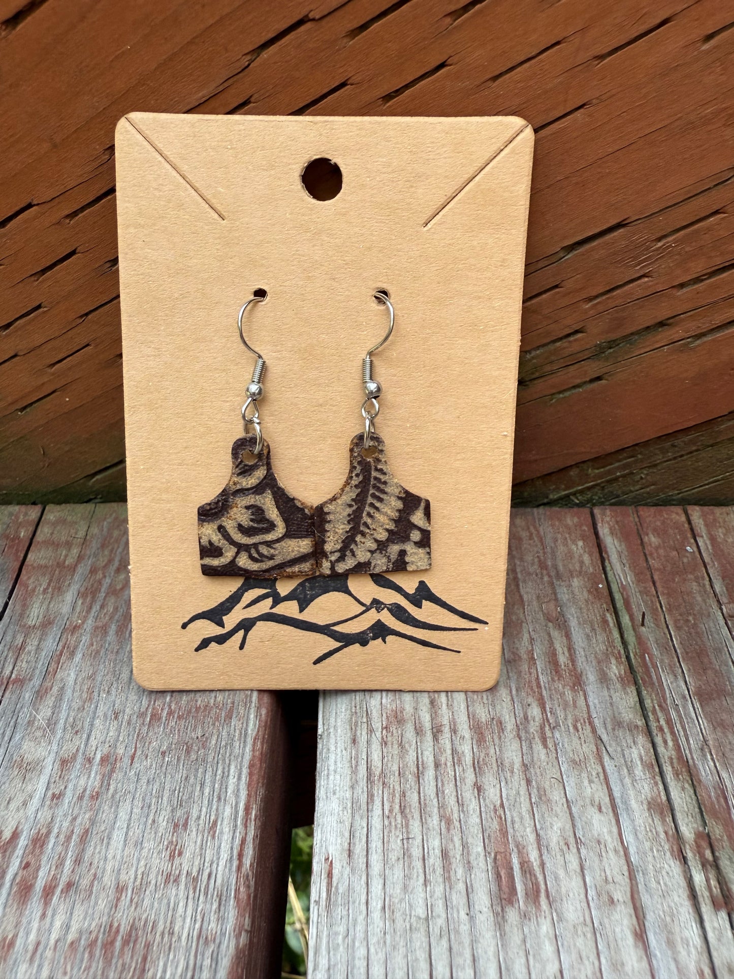 Embossed Leather Mini Cow Tag Earrings