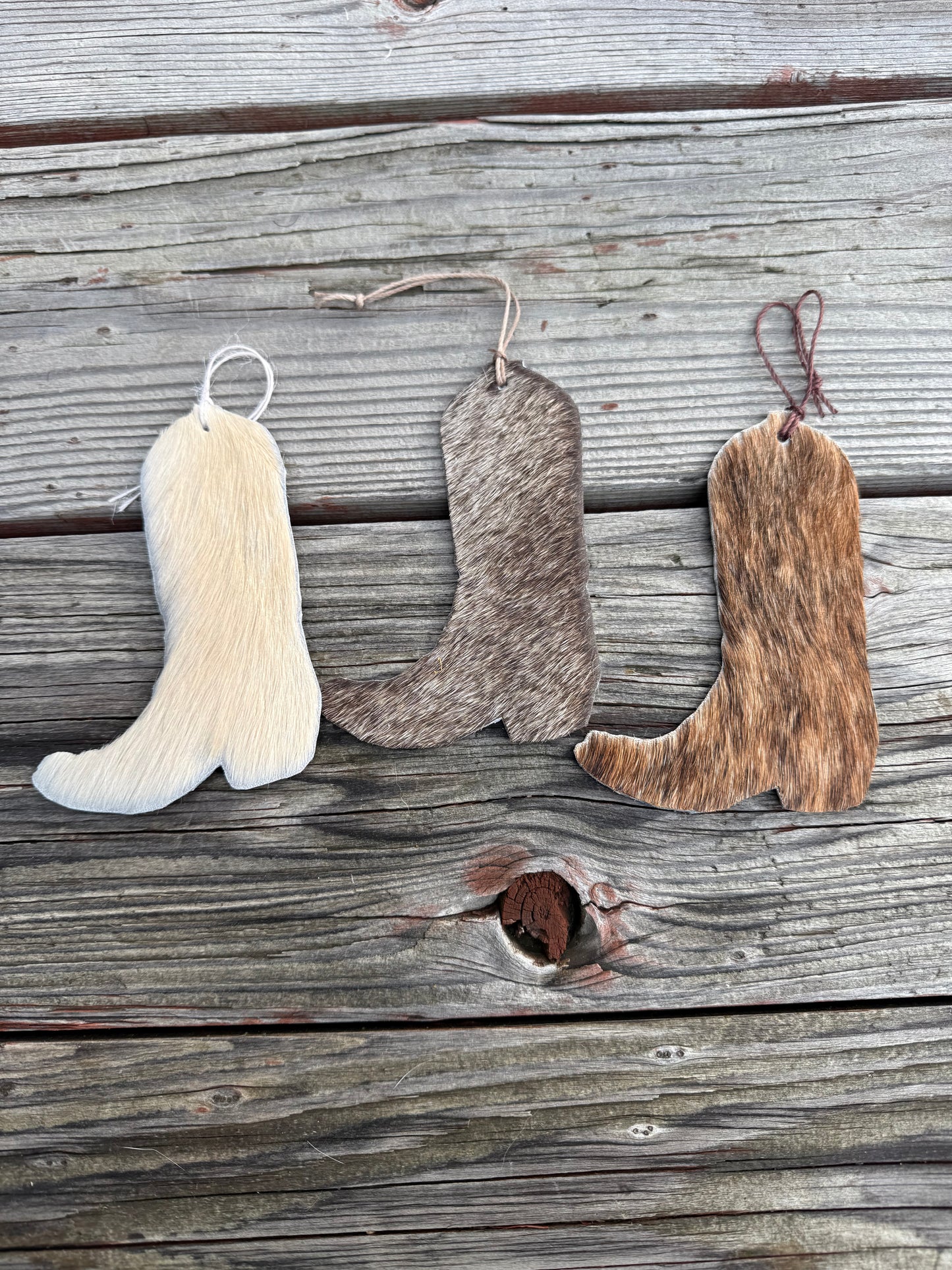 Hair-on cowhide cowboy boot ornament/decor