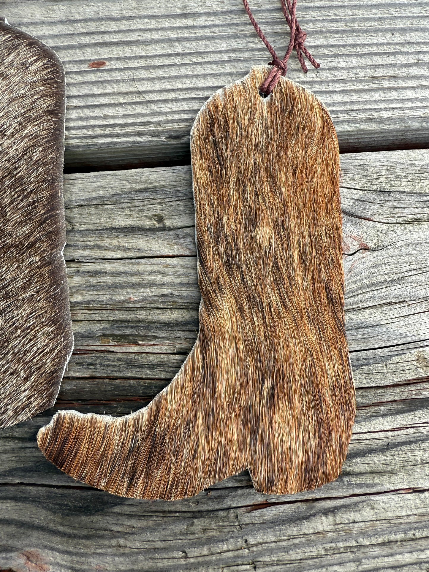 Hair-on cowhide cowboy boot ornament/decor