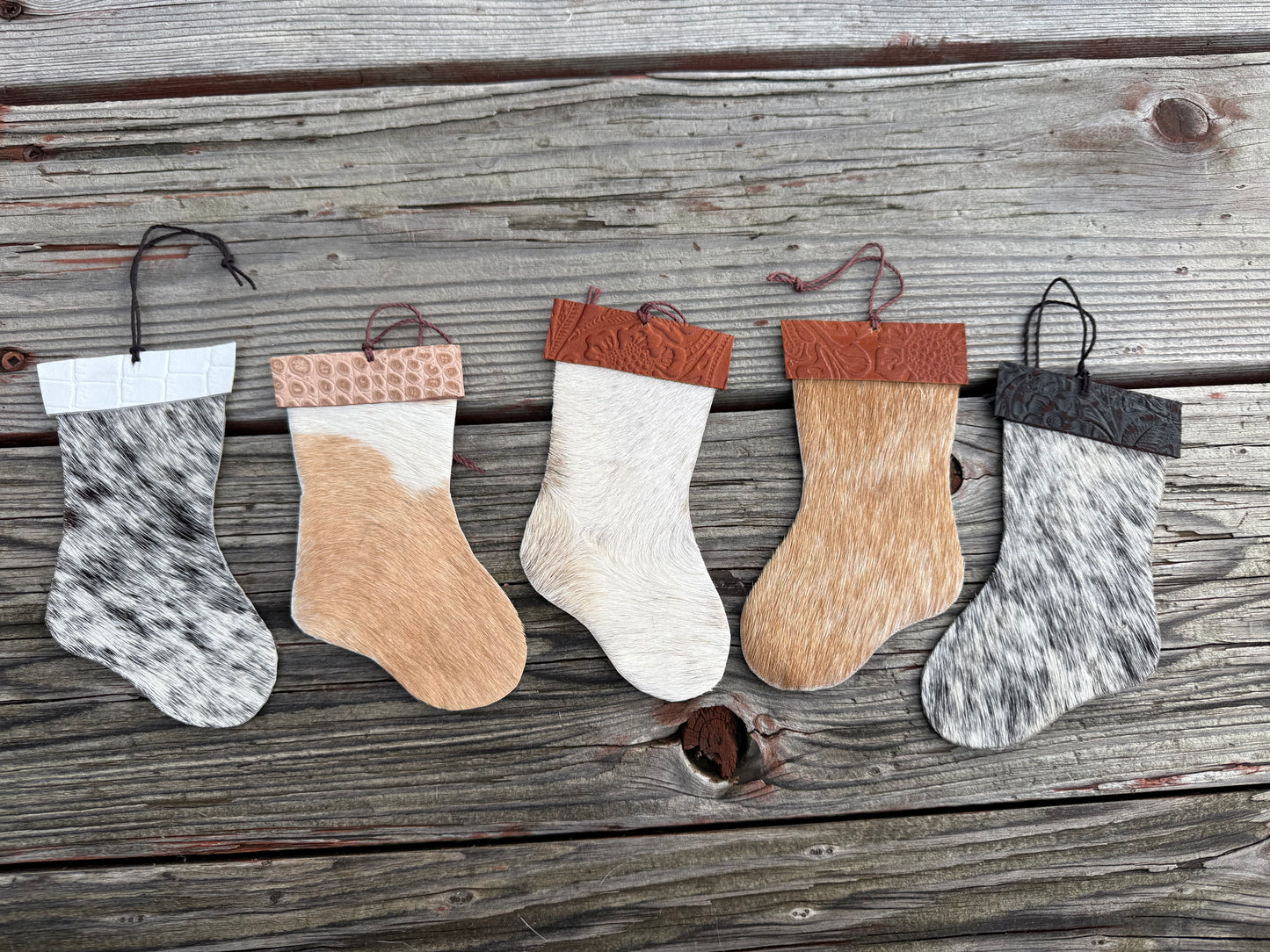 Hair-on cowhide stocking ornament/decor