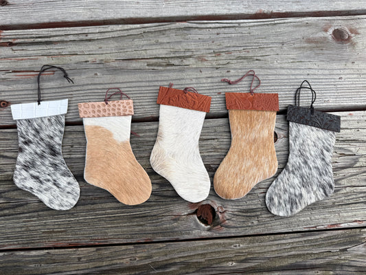 Hair-on cowhide stocking ornament
