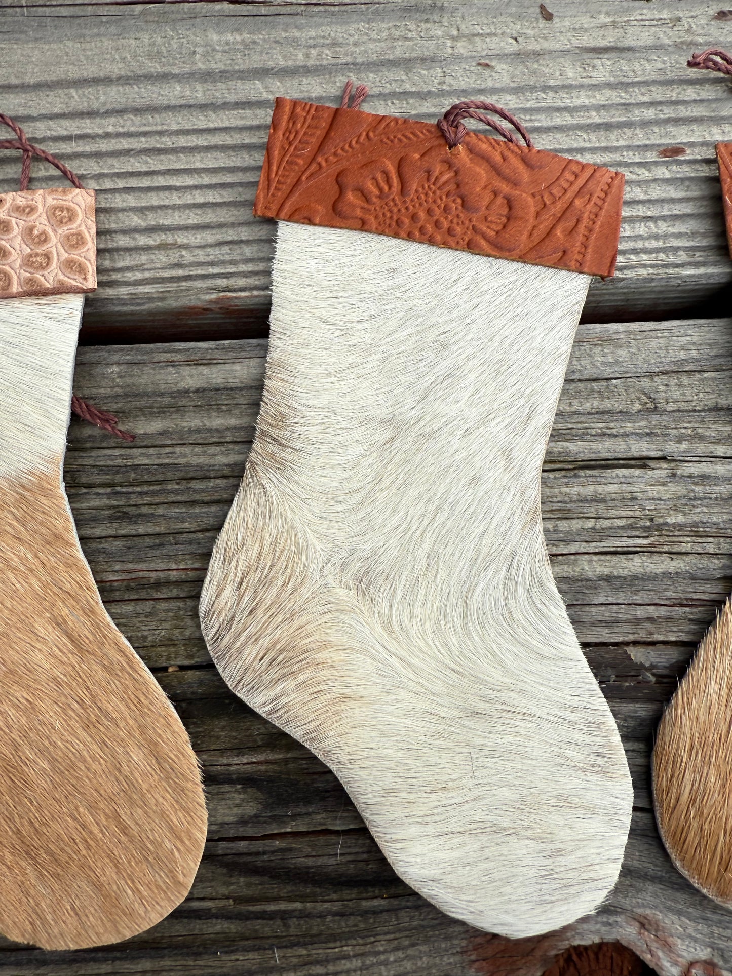 Hair-on cowhide stocking ornament/decor