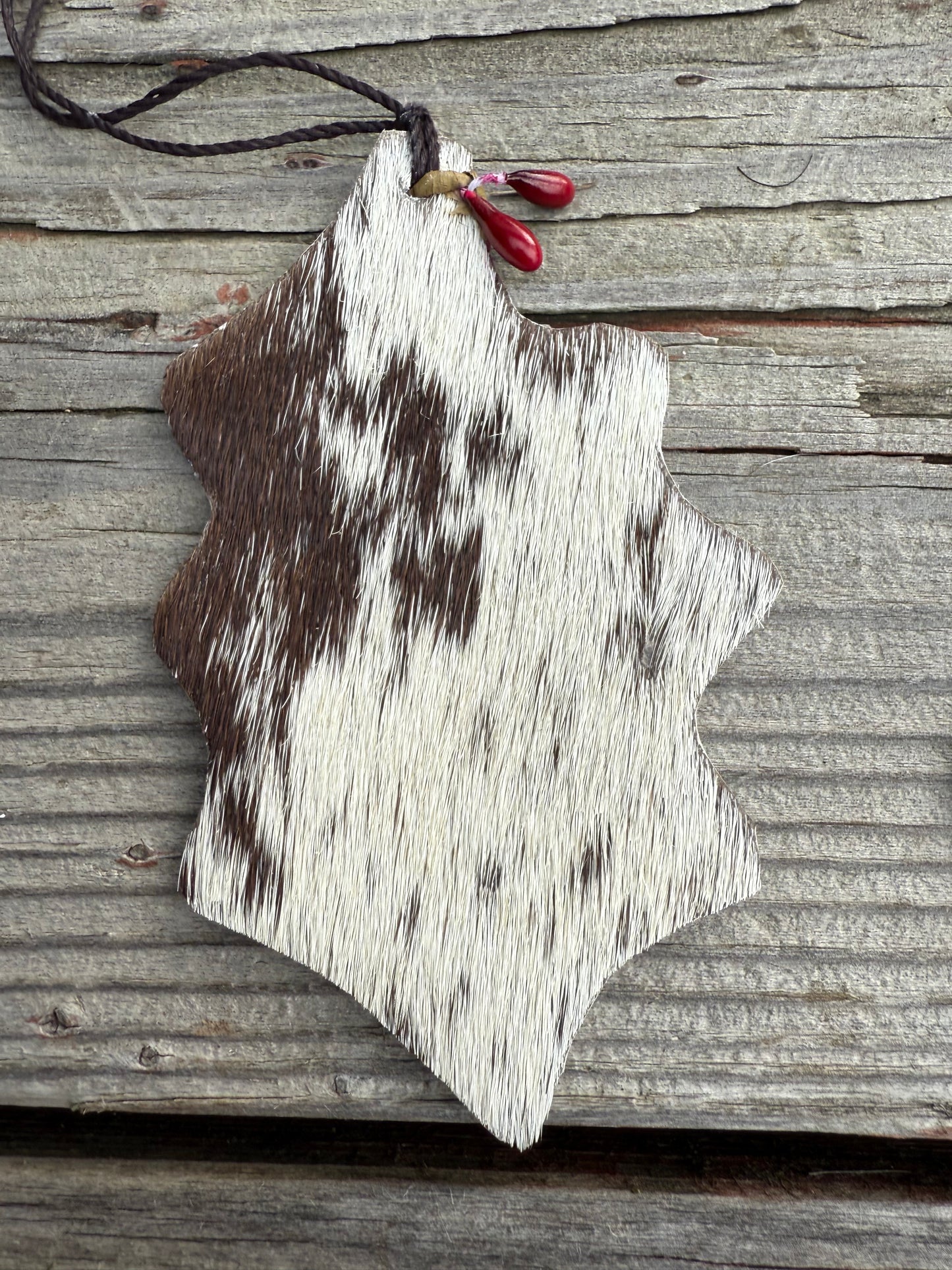 Hair-on cowhide holly leaf ornament/decor