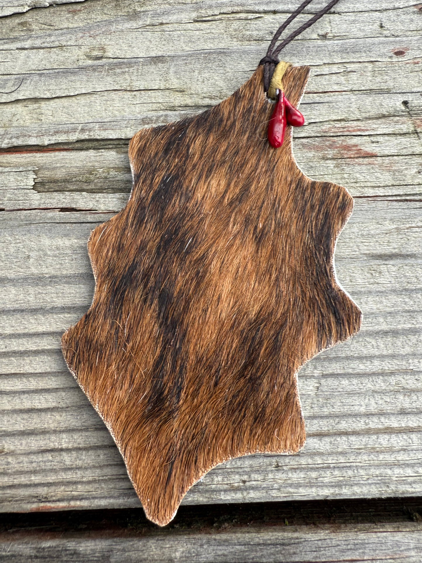 Hair-on cowhide holly leaf ornament/decor