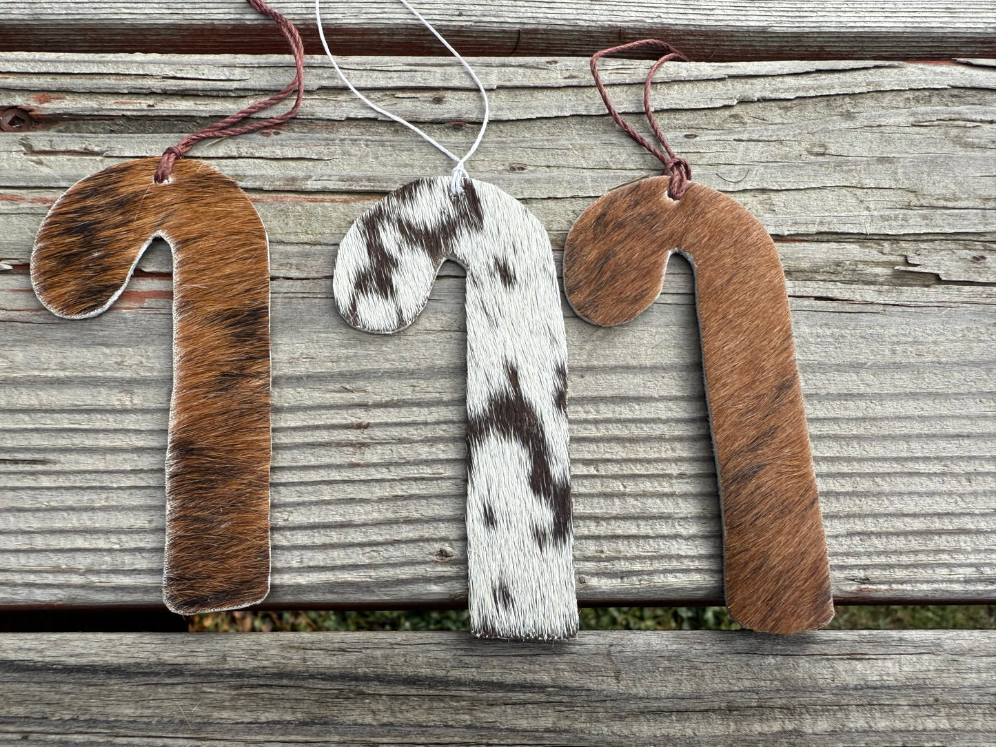 Hair-on cowhide candy cane ornament/decor