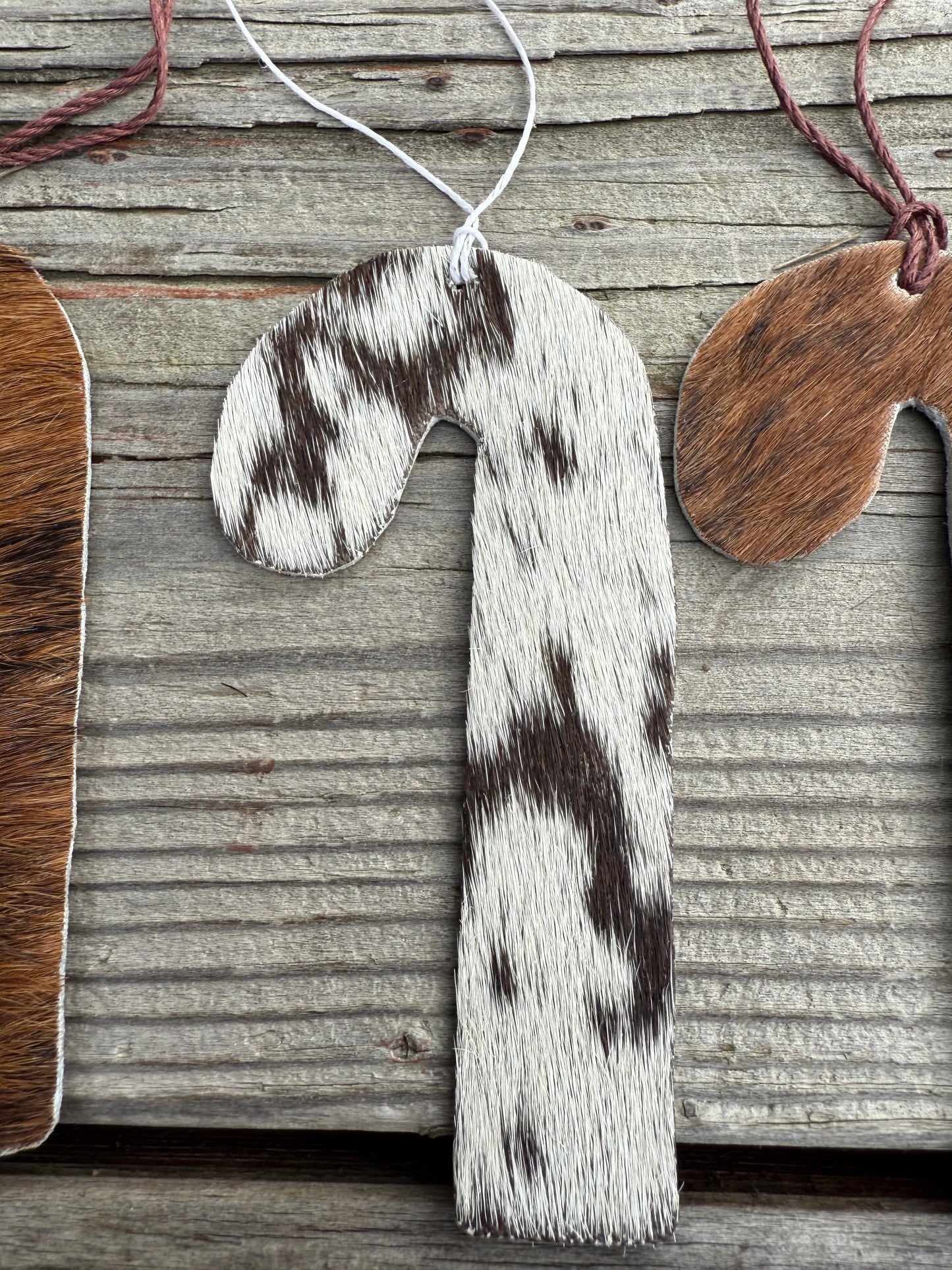 Hair-on cowhide candy cane ornament/decor