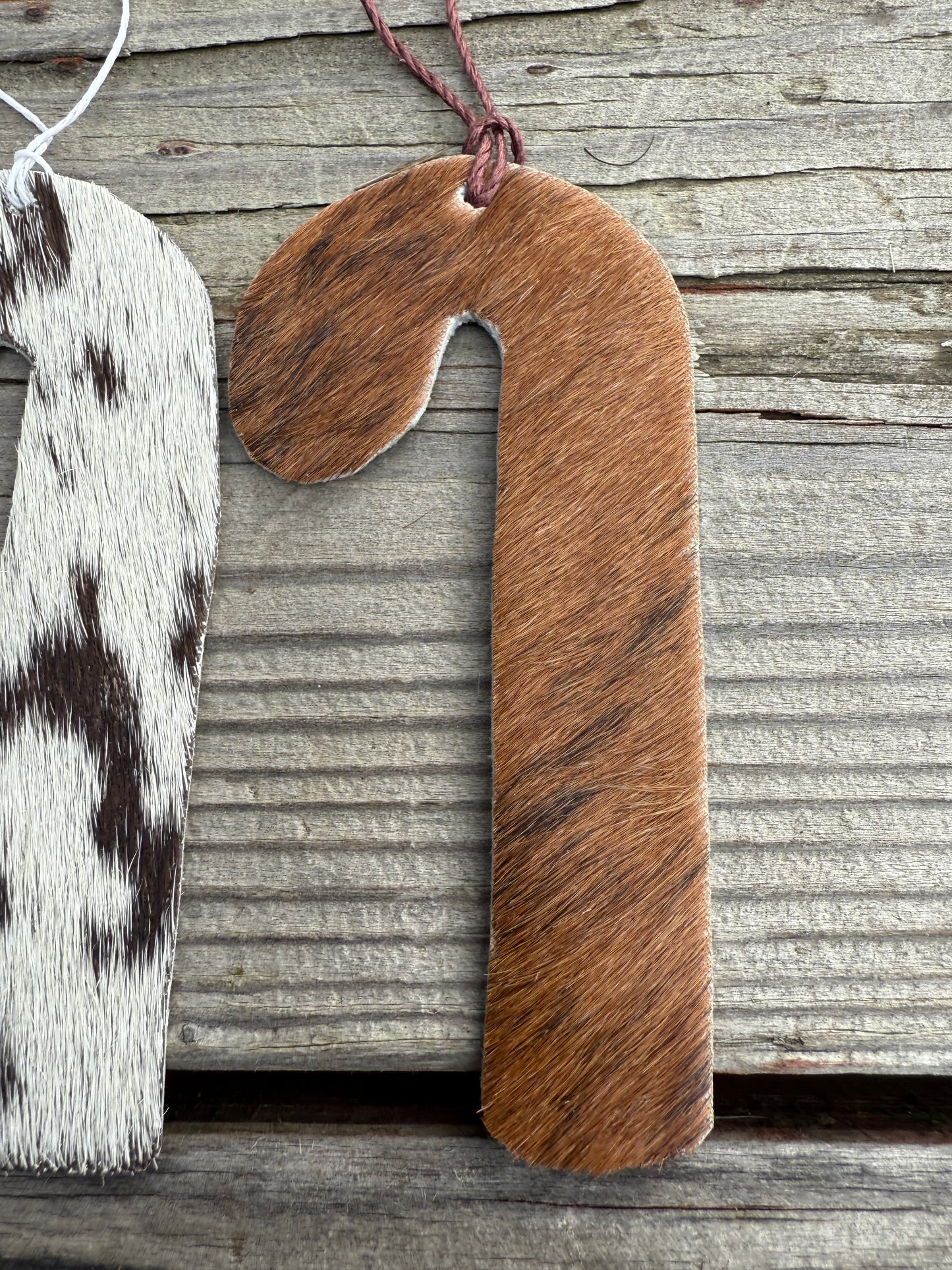 Hair-on cowhide candy cane ornament/decor